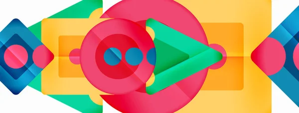 Trendy Minimal Geometric Abstract Background Triangles Squares Circles Bright Colors — 스톡 벡터