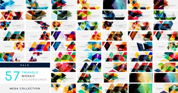 Mega Collection Triangle Mosaic Backgrounds Abstract Backgrounds Bundle Wallpaper Banner — Stock Vector