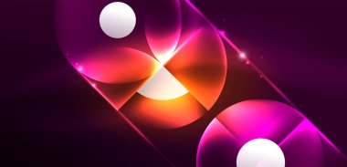 Neon ışığı parlayan daireler vektörü soyut arkaplan