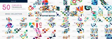 Çemberin ve üçgenin büyük bir koleksiyonu basit geometrik arkaplanlar. Duvar kağıdı, afiş, arkaplan, iniş sayfası, duvar sanatı, davetiye, baskılar, posterler için arkaplan destesi