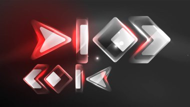 Soyut arka plan iniş sayfası, geometrik şekil koyu arkaplanda parlayan neon ışıkla aydınlatılmış. Gelecekçi şehir ışıkları konsepti