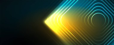 Neon parıldayan tekno çizgiler, yüksek teknolojili soyut arkaplan şablonu. Duvar kağıdı, afiş, arkaplan, broşür, katalog, kapak, broşür