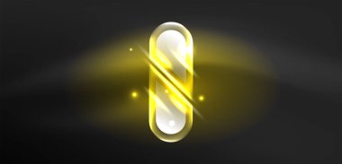 Neon parlayan geometrik şekiller vektör soyut arkaplanı. Yuvarlak elementler, ışık efektleri ve renk arkaplanlı parlak cam. Uzay kozmik ya da sihirli enerji duvar kağıdı