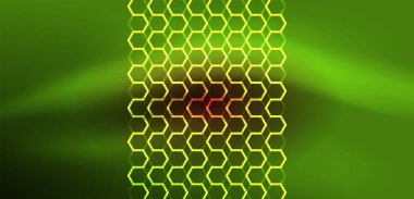 Soyut arka plan tekno neon altıgenleri. Duvar kağıdı, afiş, arkaplan, iniş sayfası, duvar resimleri, davetiye, baskılar, posterler için yüksek teknoloji vektör ilüstrasyonuName