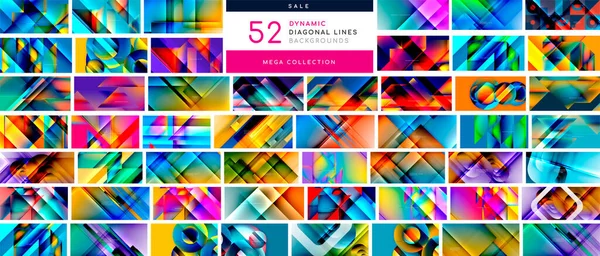 Mega Collection Dynamic Lines Abstract Backgrounds Backdrop Bundle Wallpaper Banner — Stock Vector