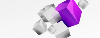 3d küp vektör soyut arkaplan. 3d kare şeklindeki temel geometrik elementlerin bileşimi. Duvar kağıdı, afiş, arkaplan veya iniş için moda tekno iş şablonu