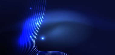 Soyut arkaplan neon dalgası. Duvar kağıdı, afiş, arkaplan, iniş sayfası, duvar resimleri, davetiyeler, posterler için yüksek teknoloji tasarımı