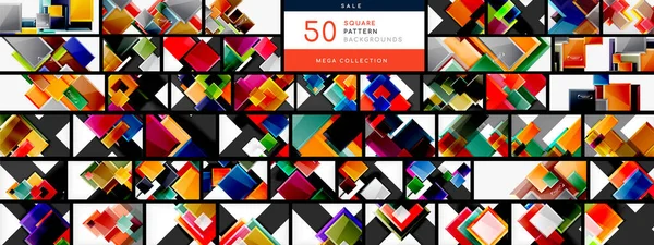 Mega Collection Geometric Square Pattern Backgrounds Backdrop Bundle Wallpaper Banner — Stock Vector