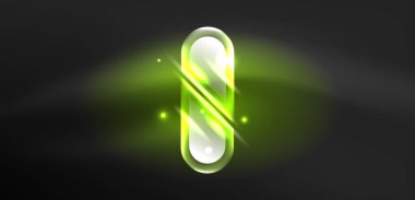 Neon parlayan geometrik şekiller vektör soyut arkaplanı. Yuvarlak elementler, ışık efektleri ve renk arkaplanlı parlak cam. Uzay kozmik ya da sihirli enerji duvar kağıdı