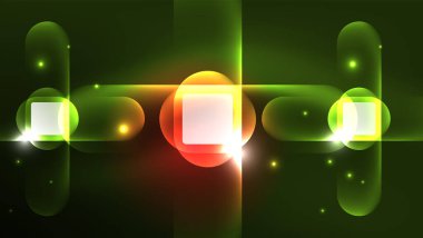 Soyut arka plan iniş sayfası, geometrik şekil koyu arkaplanda parlayan neon ışıkla aydınlatılmış. Gelecekçi şehir ışıkları konsepti