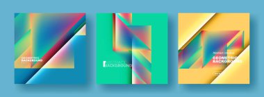 Soyut arkaplan seti - akışkan gradyan dizaynı ile örtüşen üçgenler. Kapaklar, şablonlar, el ilanları, pankartlar, broşürler, afişler koleksiyonu