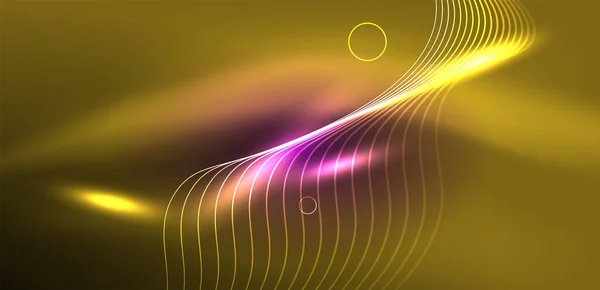 Неонові Лінії Хвилі Абстрактний Фон Техно Світяться Неонові Форми Векторні — стоковий вектор