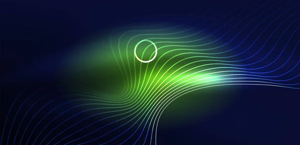 Neonové Laserové Čáry Kruhové Vlny Abstraktní Pozadí Neonové Světlo Nebo — Stockový vektor