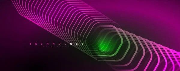 霓虹灯发亮的六边形抽象背景 技术能量空间光的概念 抽象背景墙纸的设计 — 图库矢量图片