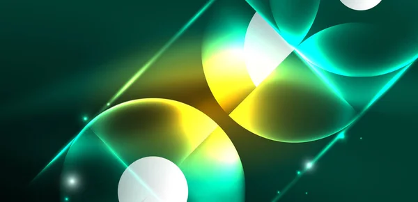 Abstrakter Hintergrund Glänzend Leuchtende Neonfarbe Runde Elemente Und Kreise Techno — Stockvektor