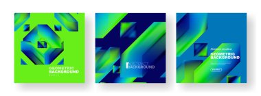 Soyut geometrik poster arka planlarının vektör kümesi, akışkan renklerde renkli şekiller. Kapaklar, şablonlar, el ilanları, pankartlar, broşürler, afişler koleksiyonu