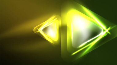 Dijital Neon Soyut Arkaplan, Üçgenler ve Işıklar Geometrik Tasarım Şablonu