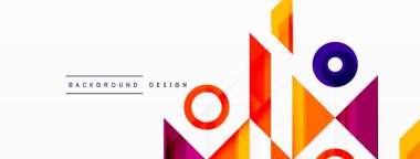 Renkli üçgenler ve soyut çemberler. Duvar kağıdı, afiş, arkaplan, iniş sayfası, duvar sanatı, davetiye, baskılar, posterler için tasarım