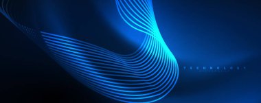 Parlak neon dalgalar, dinamik elektrik hareketi, enerji ya da hız kavramı. Duvar kağıdı, afiş, arkaplan, broşür, katalog, kapak, broşür