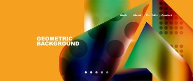 Glassmorphism landing page background template. Colorful glass shapes with metallic effect abstract composition for wallpaper, banner, background