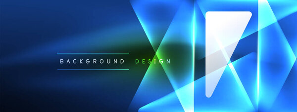 Яркий геометрический неоновый сияющий фон. Смелый и смелый набор осколков, подкладок, цветов и блеска, перфект для футуристических современных дизайнов, презентаций hi-tech, технологических веб-страниц