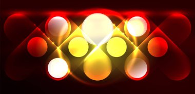 Soyut parlak neon ışıklı tekno daireler arka planı