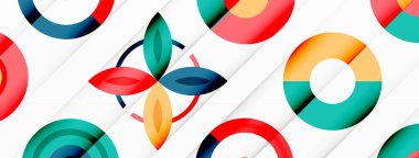 Şebeke bileşimi soyut bir arkaplanda renkli daireler. Duvar kağıdı, afiş, arkaplan, iniş sayfası, duvar sanatı, davetiye, baskılar, posterler için tasarım