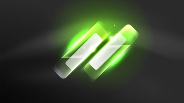 Soyut arka plan iniş sayfası, geometrik şekil koyu arkaplanda parlayan neon ışıkla aydınlatılmış. Gelecekçi şehir ışıkları konsepti