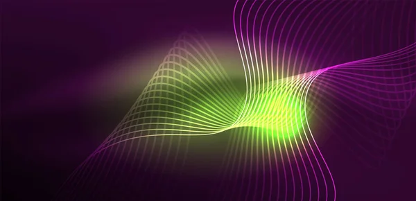 Сияющая Неоновая Волна Неоновое Световое Лазерное Шоу Электрический Импульс Линии — стоковый вектор