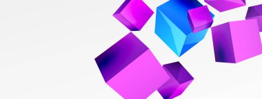 3d vektör soyut arkaplan. Uçan küp kompozisyonu. Duvar kağıdı, afiş, arkaplan veya iniş için moda tekno iş şablonu