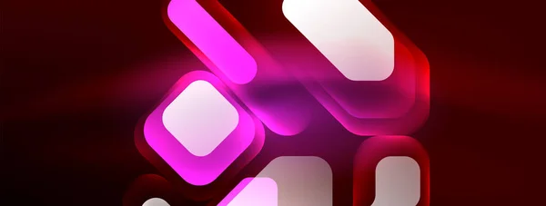 Neonlijnen Vierkanten Ronde Vormen Abstracte Achtergrond Techno Gloeiende Neon Zeshoek — Stockvector