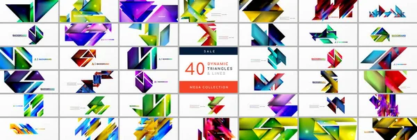 Mega Collection Dynamic Triangles Lines Elements Bundle Wallpaper Banner Background — Stock Vector