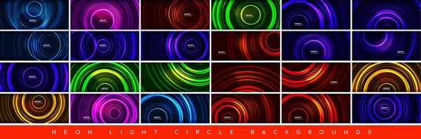 Mega Collection Glowing Neon Circles Backdrop Bundle Wallpaper Banner Background — Stock Vector