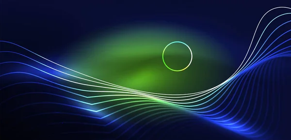 Neonowe Linie Laserowe Kręgi Fal Abstrakcyjne Tło Neonowe Światło Lub — Wektor stockowy