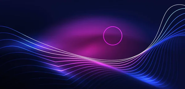 Neonové Laserové Čáry Kruhové Vlny Abstraktní Pozadí Neonové Světlo Nebo — Stockový vektor