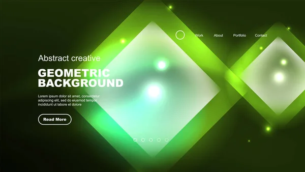 Abstracte Achtergrond Landing Page Geometrische Vorm Verlicht Met Gloeiend Neon — Stockvector