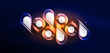 Soyut arkaplan parlayan neon ışıklı geometrik şekiller. Duvar kağıdı, bayrak, arkaplan, kart, kitap illüstrasyonu, iniş sayfası için uzay kozmik ya da sihirli enerji vektör duvar kağıdı