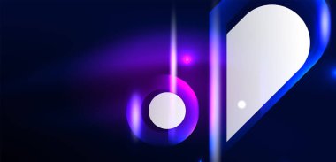 Soyut arkaplan parlayan neon ışıklı geometrik şekiller. Duvar kağıdı, bayrak, arkaplan, kart, kitap illüstrasyonu, iniş sayfası için uzay kozmik ya da sihirli enerji vektör duvar kağıdı