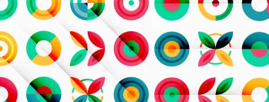 Şebeke bileşimi soyut bir arkaplanda renkli daireler. Duvar kağıdı, afiş, arkaplan, iniş sayfası, duvar sanatı, davetiye, baskılar, posterler için tasarım