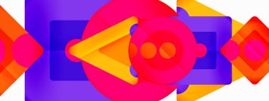 Trendy minimal geometric abstract background. Triangles, squares and circles bright colors backdrop. Vector Illustration For Wallpaper, Banner, Background, Card, Book Illustration, landing page