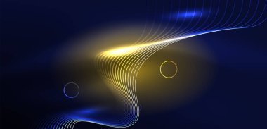 Neon lazer hatları, daire dalgaları soyut arkaplan. Neon ışığı ya da lazer gösterisi, elektrik akımı, güç hatları, tekno kuantum enerji dürtüsü, parlayan sihirli dinamik çizgiler.
