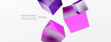 3d küp vektör soyut arkaplan. 3d kare şeklindeki temel geometrik elementlerin bileşimi. Duvar kağıdı, afiş, arkaplan veya iniş için moda tekno iş şablonu