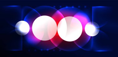 Soyut arka plan, parlak parlak neon rengi elementler ve daireler. Duvar kağıdı, bayrak, arkaplan, kart, kitap illüstrasyonu, iniş sayfası için tekno fütüristik vektör ilülasyonu