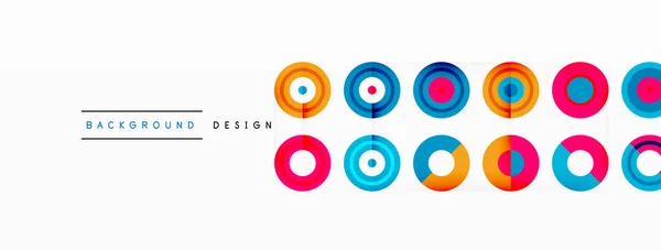 抽象的なパターンで配置された同じ大きさのカラフルな円の目を引く背景 サークルは独特のトーンや色合いを誇り 虹色の効果を作り出します デザインはアップビートで現代的な感じ — ストックベクタ