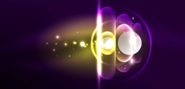 Soyut parlak neon ışıklı tekno daireler arka planı