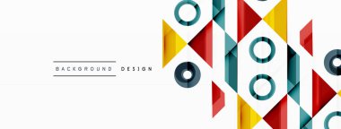 Renkli üçgenler ve soyut çemberler. Duvar kağıdı, afiş, arkaplan, iniş sayfası, duvar sanatı, davetiye, baskılar, posterler için tasarım