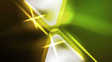 Dijital Neon Soyut Arkaplan, Üçgenler ve Işıklar Geometrik Tasarım Şablonu