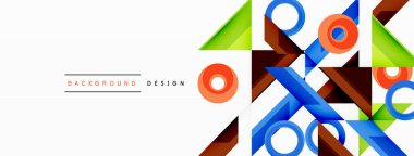 Renkli üçgenler ve soyut çemberler. Duvar kağıdı, afiş, arkaplan, iniş sayfası, duvar sanatı, davetiye, baskılar, posterler için tasarım