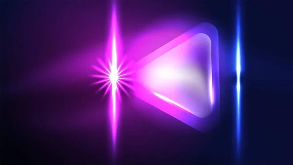 暗闇の中で光の効果を持つテクノ三角形ネオン — ストックベクタ