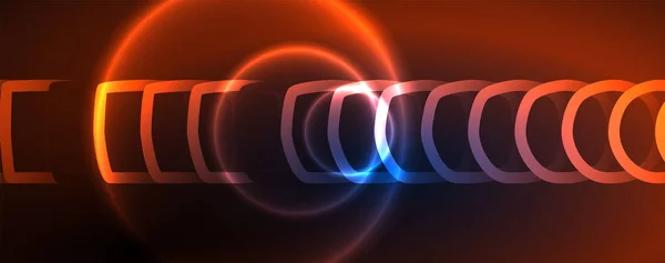 Neon Glödande Cirklar Och Runda Form Linjer Magi Energi Utrymme — Stock vektor